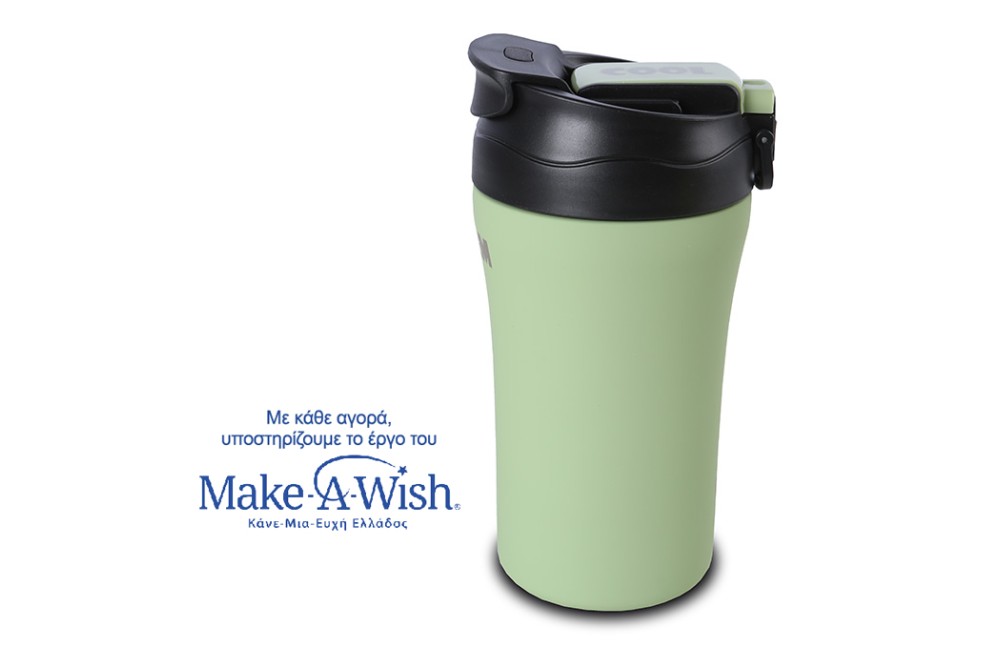 Θερμός ποτήρι με καλαμάκι για κρύο και στόμιο για ζεστό καφέ "We Care" πράσινο 450ml