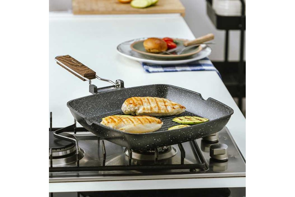 Γκριλιέρα - σχαροτήγανο "Nature" με πτυσσόμενο χερούλι και αντικολλητική επίστρωση stone 28cm