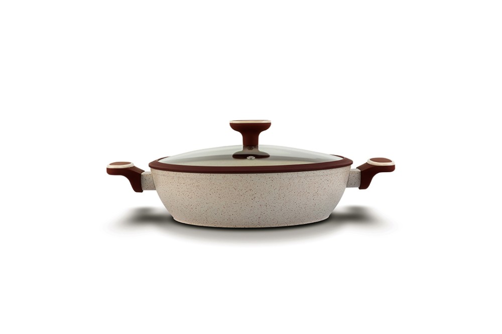 Ημίχυτρα - πλακερό "Terrestrial" με καπάκι και αντικολλητική επίστρωση granite 28cm