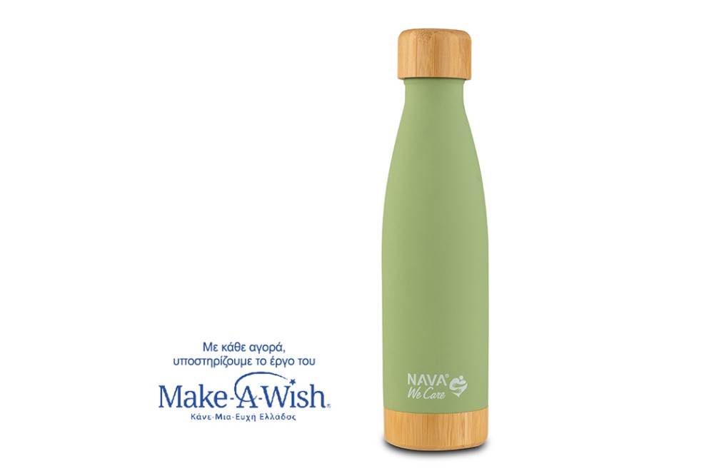 Θερμός μπουκάλι ανοξείδωτο bamboo "We Care" πράσινο ανοιχτό 500ml