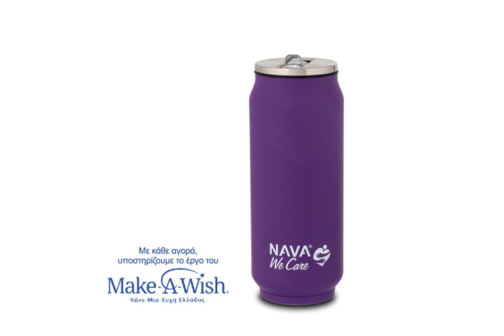 Θερμός ποτήρι με καλαμάκι από σιλικόνη "We Care" μωβ 500ml