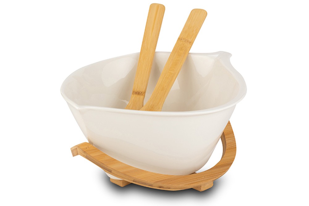 Σαλατιέρα πορσελάνινη με ξύλινη βάση "Terrestrial" 30cm Σαλατιέρα πορσελάνινη με ξύλινη βάση "Terrestrial" 30cm