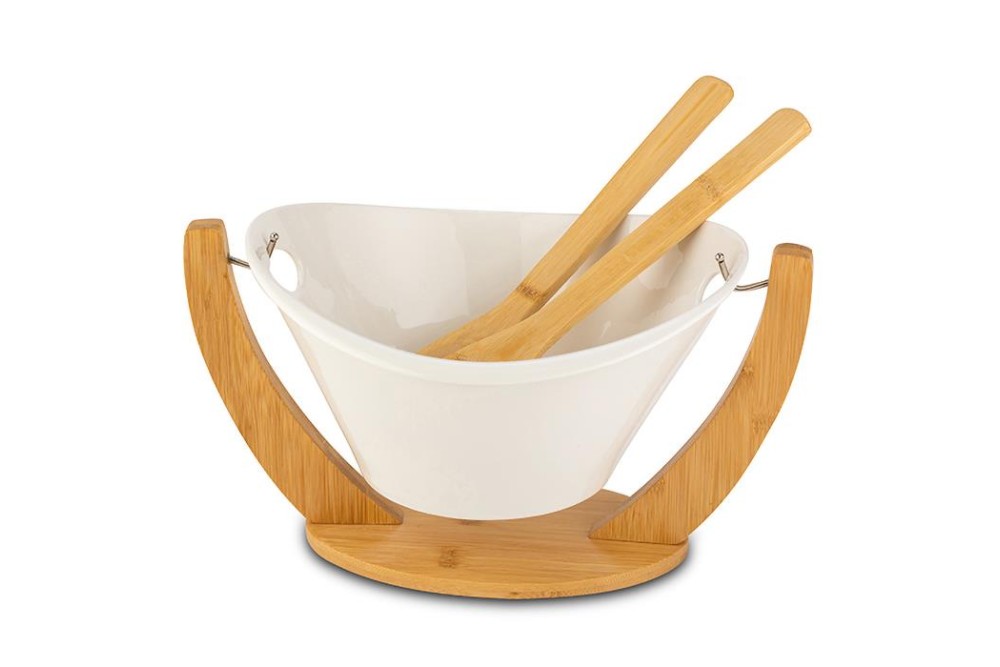 Σαλατιέρα πορσελάνινη με ξύλινη βάση "Terrestrial" 26cm Σαλατιέρα πορσελάνινη με ξύλινη βάση "Terrestrial" 26cm