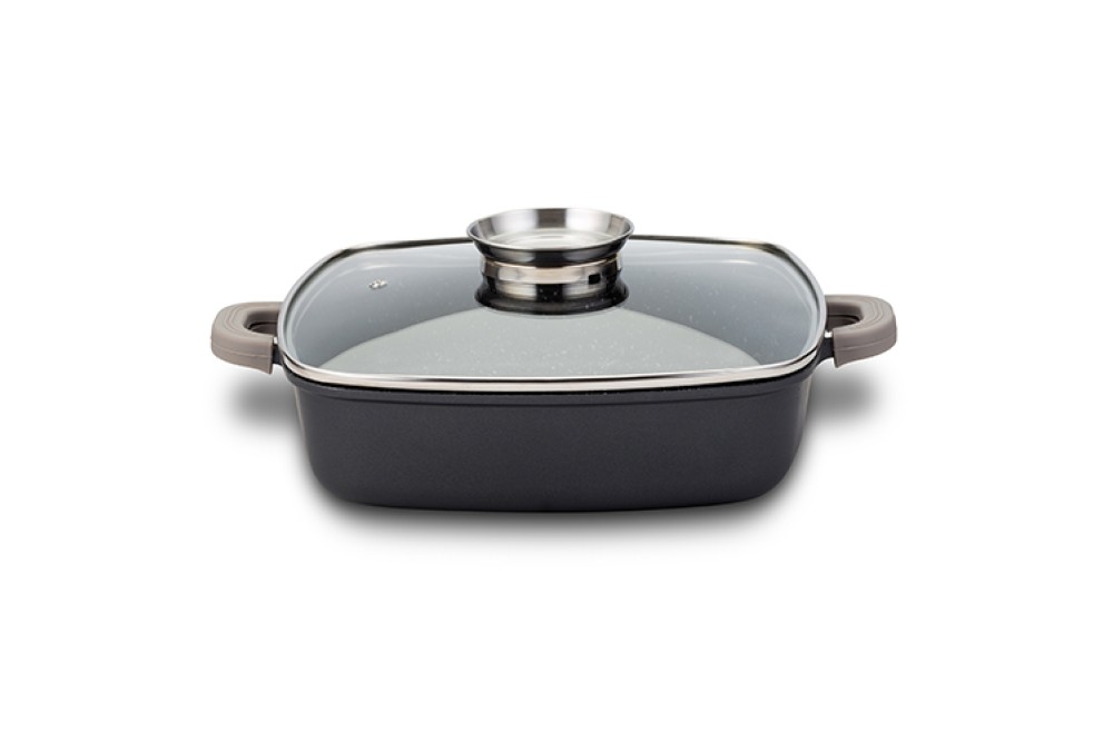 Τετράγωνη ημίχυτρα-γάστρα "Funtzio" με αντικολλητική επίστρωση stone 28cm Τετράγωνη ημίχυτρα-γάστρα "Funtzio" με αντικολλητική επίστρωση stone 28cm