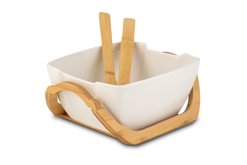 Σαλατιέρα πορσελάνινη με ξύλινη βάση "Terrestrial" 23cm Σαλατιέρα πορσελάνινη με ξύλινη βάση "Terrestrial" 23cm