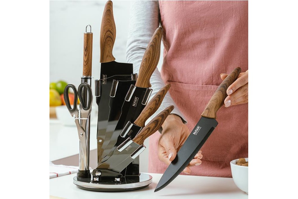 Ατσάλινα μαχαίρια με stone επίστρωση σε ακρυλική βάση σετ 8 τεμαχίων