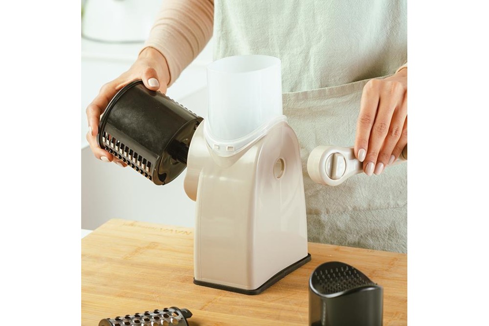 Χειροκίνητος περιστροφικός τρίφτης τυριών, λαχανικών και ξηρών καρπών "Misty" με 6 ανταλλακτικά 25cm Χειροκίνητος περιστροφικός τρίφτης τυριών, λαχανικών και ξηρών καρπών "Misty" με 6 ανταλλακτικά 25cm