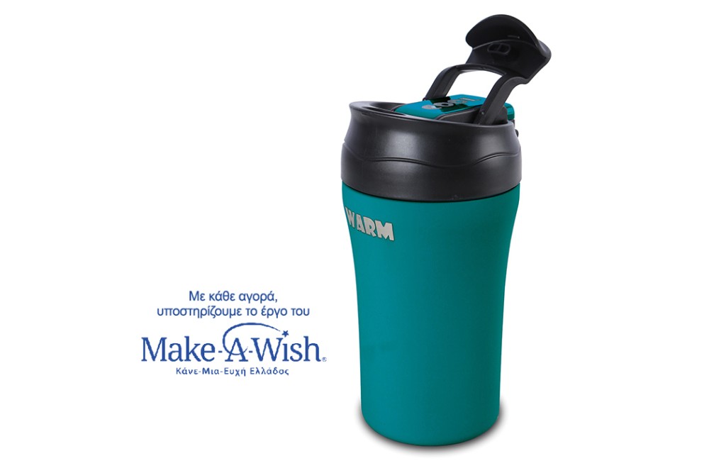 Θερμός ποτήρι με καλαμάκι για κρύο και στόμιο για ζεστό καφέ "We Care" πετρόλ 450ml