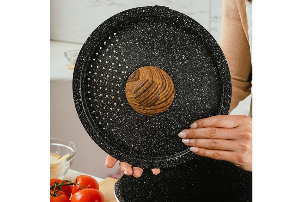 Κατσαρόλα με καπάκι-σουρωτήρι "Nature" και αντικολλητική επίστρωση stone 22cm Κατσαρόλα με καπάκι-σουρωτήρι "Nature" και αντικολλητική επίστρωση stone 22cm