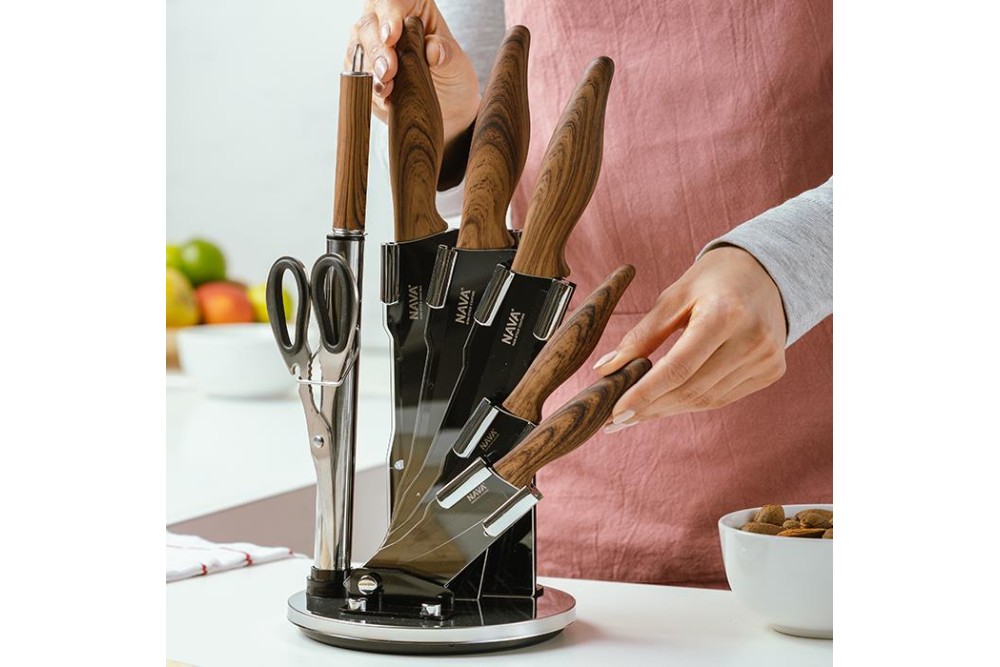 Ατσάλινα μαχαίρια με stone επίστρωση σε ακρυλική βάση σετ 8 τεμαχίων