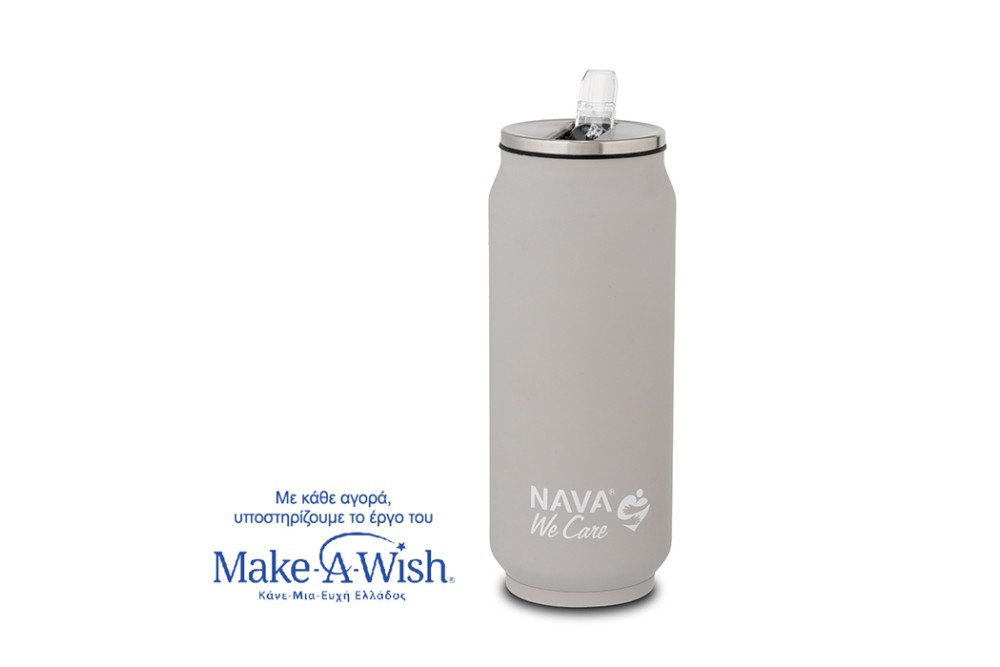 Θερμός ποτήρι με καλαμάκι από σιλικόνη "We Care" γκρι 500ml