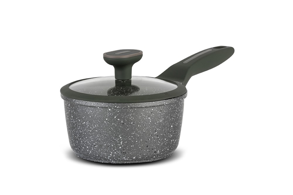 Γαλατιέρα - σωτέζα "Olea" με καπάκι και αντικολλητική επίστρωση stone 18cm