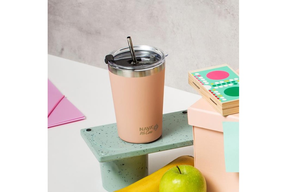 Θερμός ποτήρι με ανοξείδωτο καλαμάκι "We Care" ροζ 450ml Θερμός ποτήρι με ανοξείδωτο καλαμάκι "We Care" ροζ 450ml